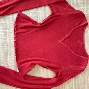 American Eagle Outfitters Red Ribbed Long Sleeve Top